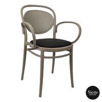 Marcel Armchair with Seat Pad - Taupe/Black Vinyl